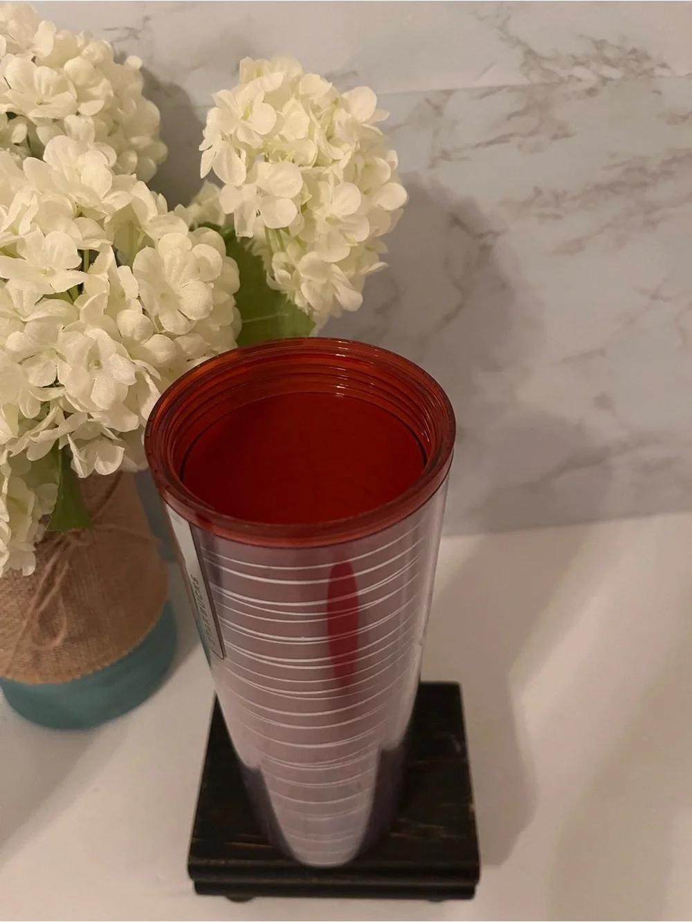 Starbucks 2013 TallRed Clear Silver Stripes 16oz. Travel Tumbler for Hot & Cold